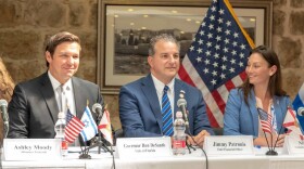 Gov. Ron DeSantis (left) is pictured in Jerusalem with Chief Financial Officer Jimmy Patronis and Commissioner of Agriculture Nikki Fried