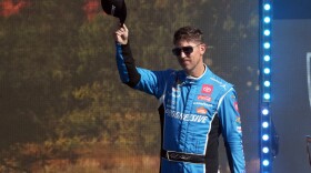 Danny Hamlin is introduced before a NASCAR Cup Series auto race Sunday, November 2, 2025, in Avondale, Ariz.