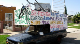 Andy Ramirez's modified truck, built to hold extra cargo, is his living. Ramirez is a scrapper in Los Angeles and says he makes about $100 a day collecting scrap metal and selling it for recycling.