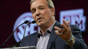 FILE - Texas A&M head coach Jimbo Fisher speaks during NCAA college football Southeastern Conference Media Days, Monday, July 17, 2023, in Nashville, Tenn. Texas A&M opens their season at home against New Mexico on Sept. 2. (AP Photo/George Walker IV)