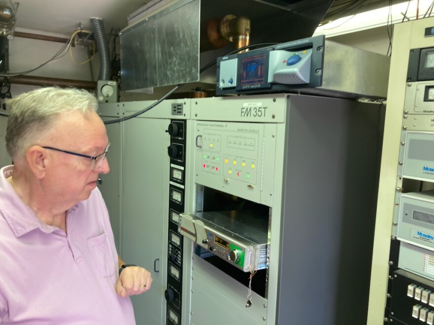 Engineer Art Morris getting things figured out at the tower on May 12, 2023