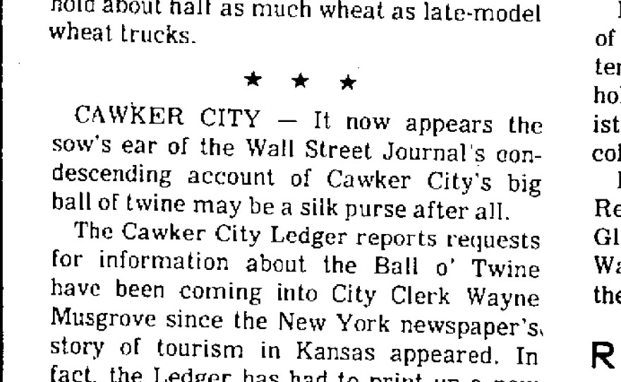 A clip from the Salina Journal in 1073