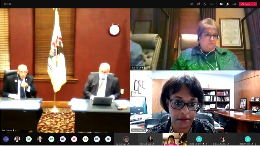 Peoria Mayor Jim Ardis, County Board Chairman Andrew Rand, City Clerk Beth Ball, and County Clerk Rachael Parker were all present for the formation of the Joint Commission on Racial Justice on Thursday.