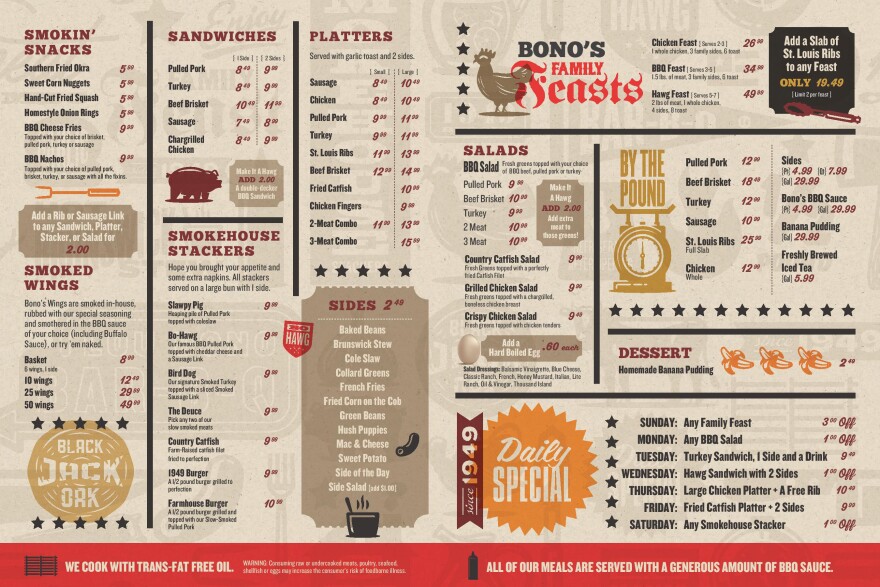 Bono's Menu page