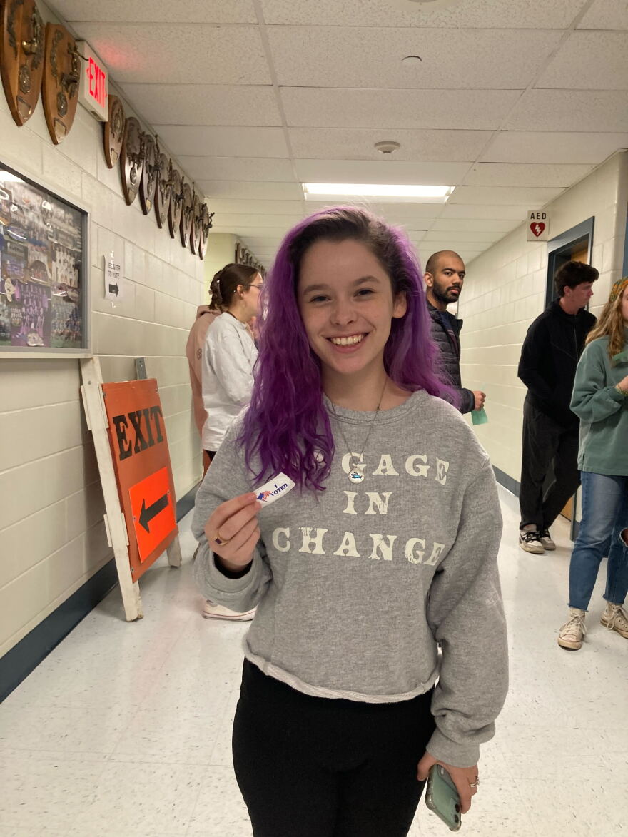 Aubrey Haskell, a University of New Hampshire sophomore who voted in Durham on Tuesday