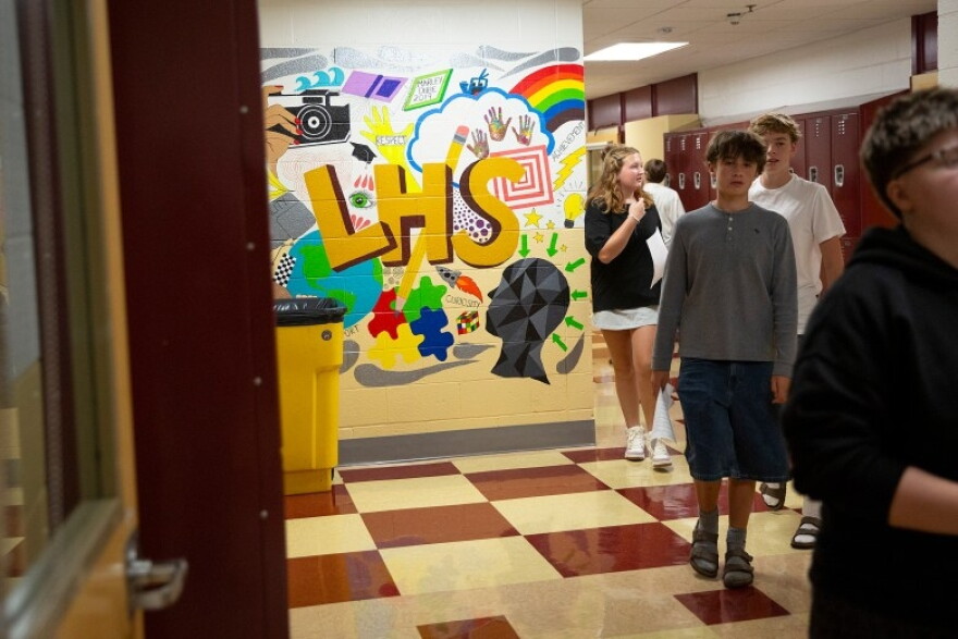 Freshman walk through the halls between classes during orientation at Lebanon High School in Lebanon, N.H., on Tuesday, Aug. 25, 2026. (Valley News photo)