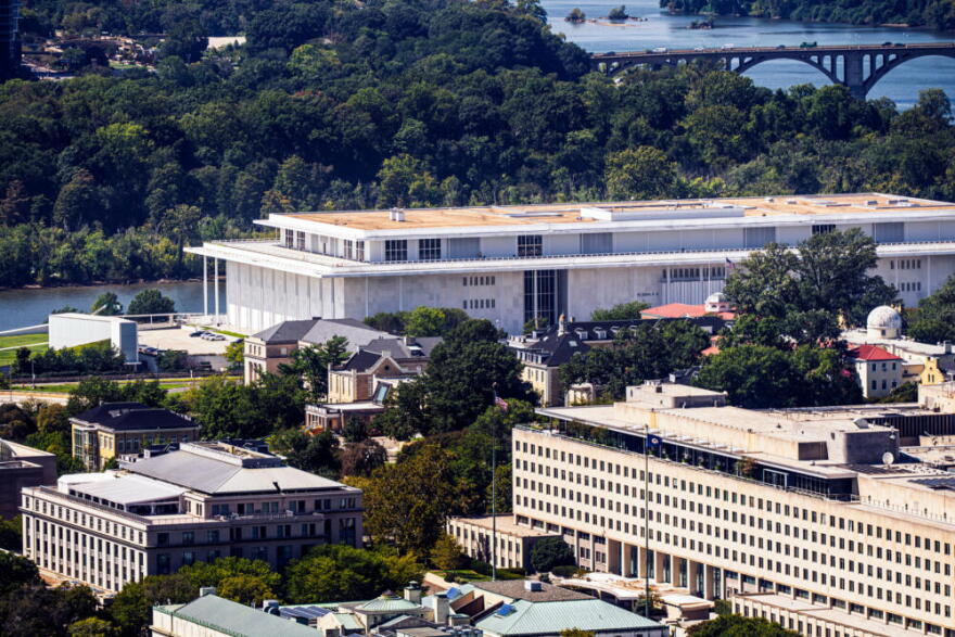 John F. Kennedy Memorial Center for the Performing Arts is seen at center with the State Department at lower right, as viewed from the Washington Monument, in Washington, Wednesday, Sept. 9, 2026. (J. Scott Applewhite/AP)