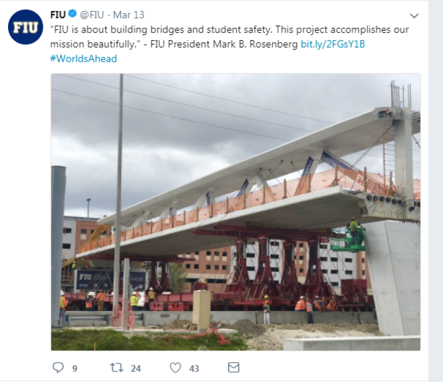 On Tuesday, FIU tweeted about the new pedestrian bridge