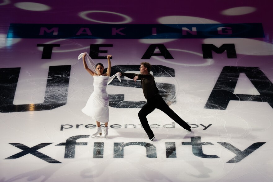 Christina Carreira and Anthony Ponomarenko perform in exhibition after being named to the 2026 U.S. Olympic Figure Skating Team at the Enterprise Center on Sunday, Jan. 11, 2026, in St. Louis’ Downtown West neighborhood.