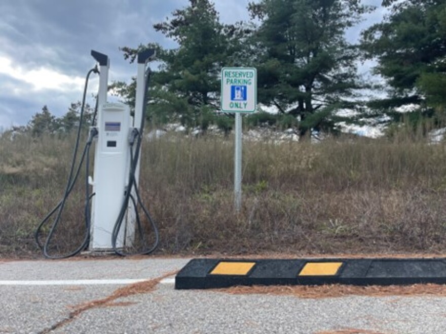 An EV charging station in Northfield, Mass.