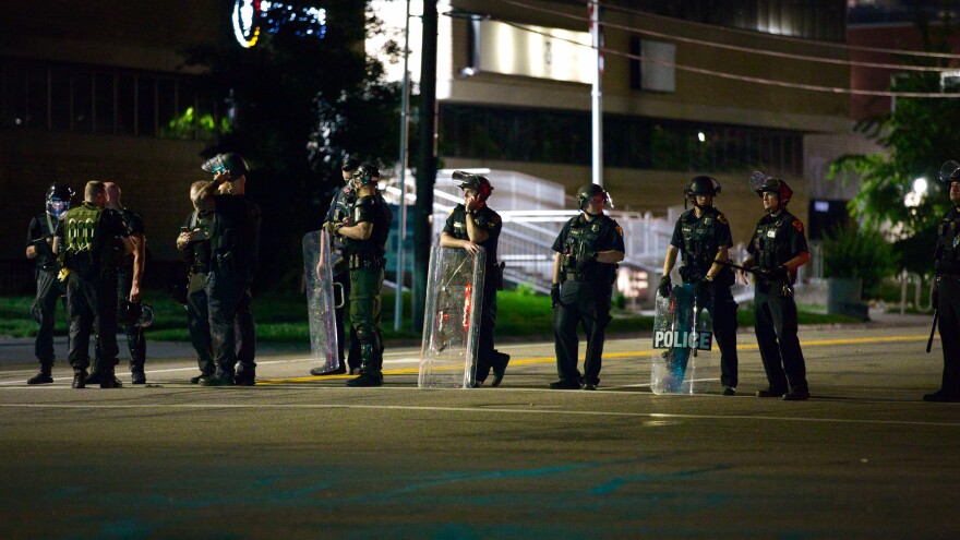 Photo of riot police in Salt Lake City.