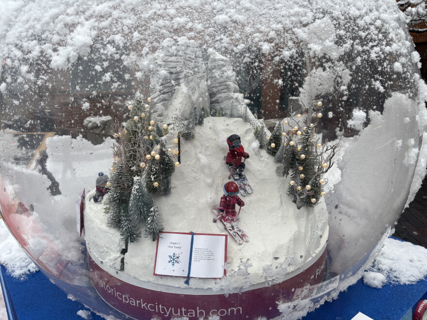 Close up of snow globe display on Main Street.