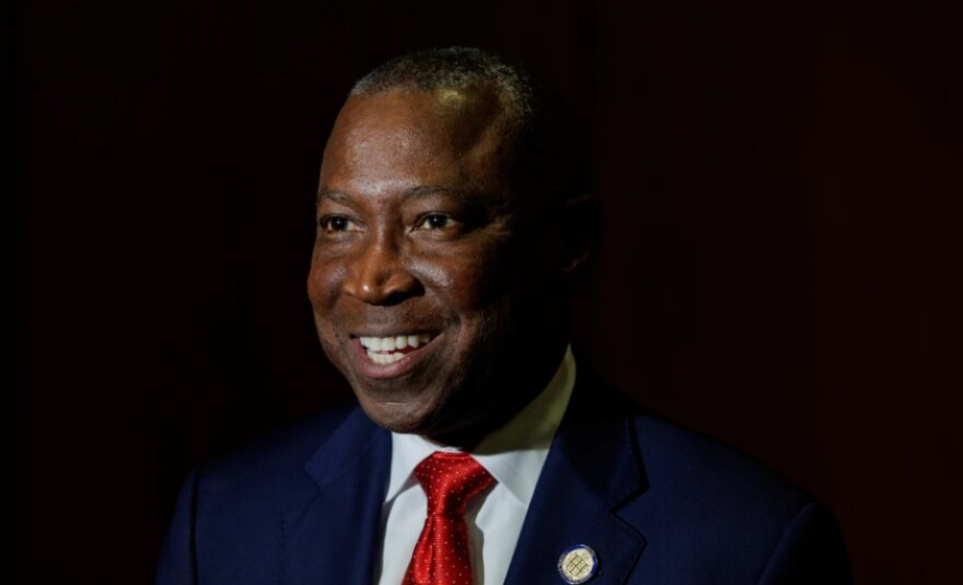 House Democratic Leader Don Scott gives remarks to members of the media during the Virginia House and Senate Democratic Caucuses watch party on Wednesday, November 8, 2023 at the Omni Richmond Hotel in Richmond, Virginia. (Courtesy - Shaban Athuman / VPM News)