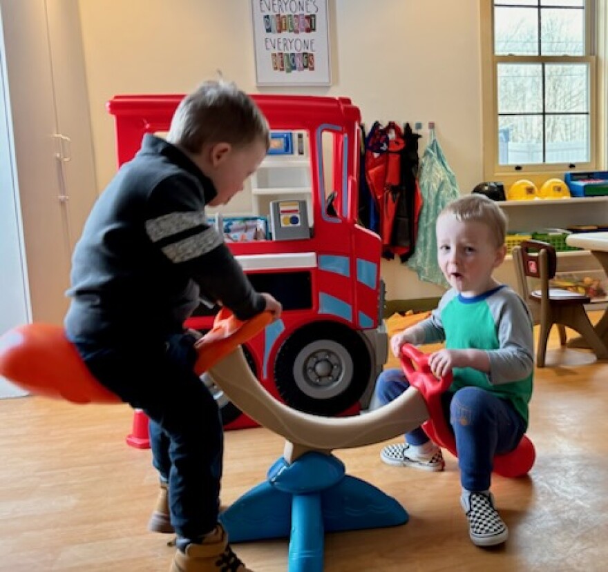 Boys play at Thriving Roots Childcare in Somersworth.