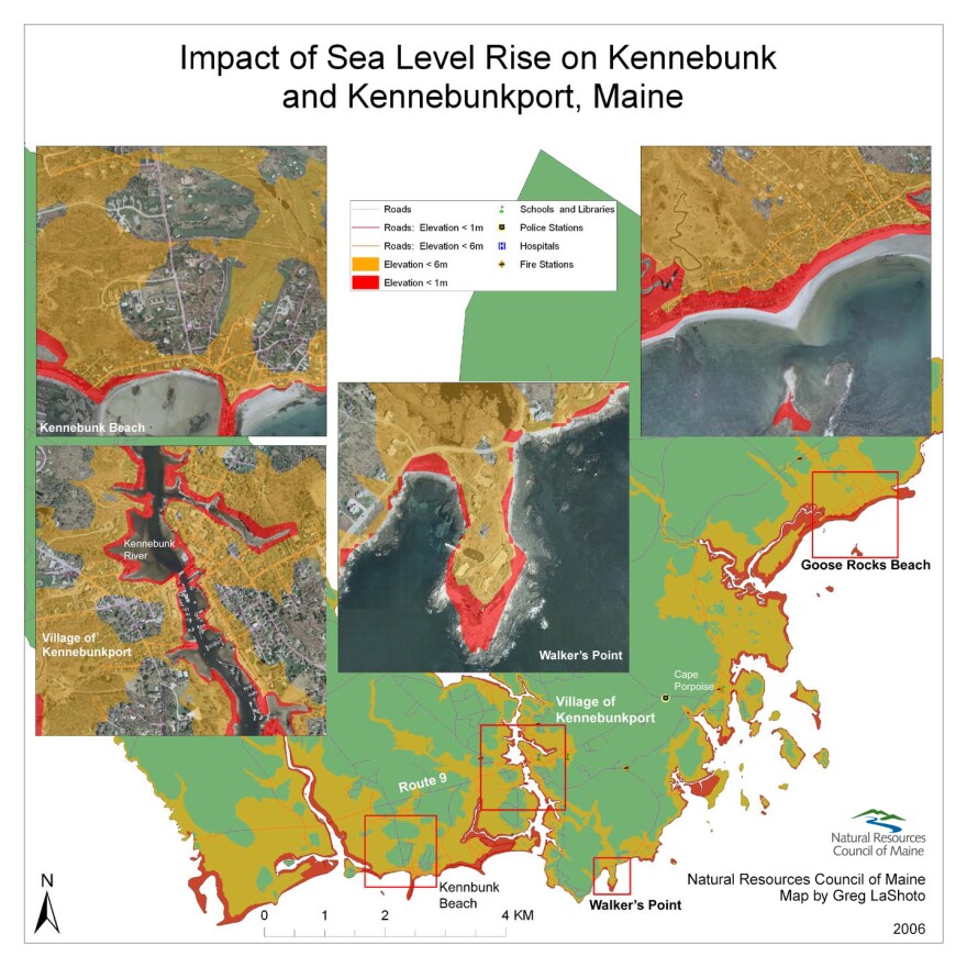 Impact of Sea Level Rise on Kennebunk and Kennebunkport, Maine.