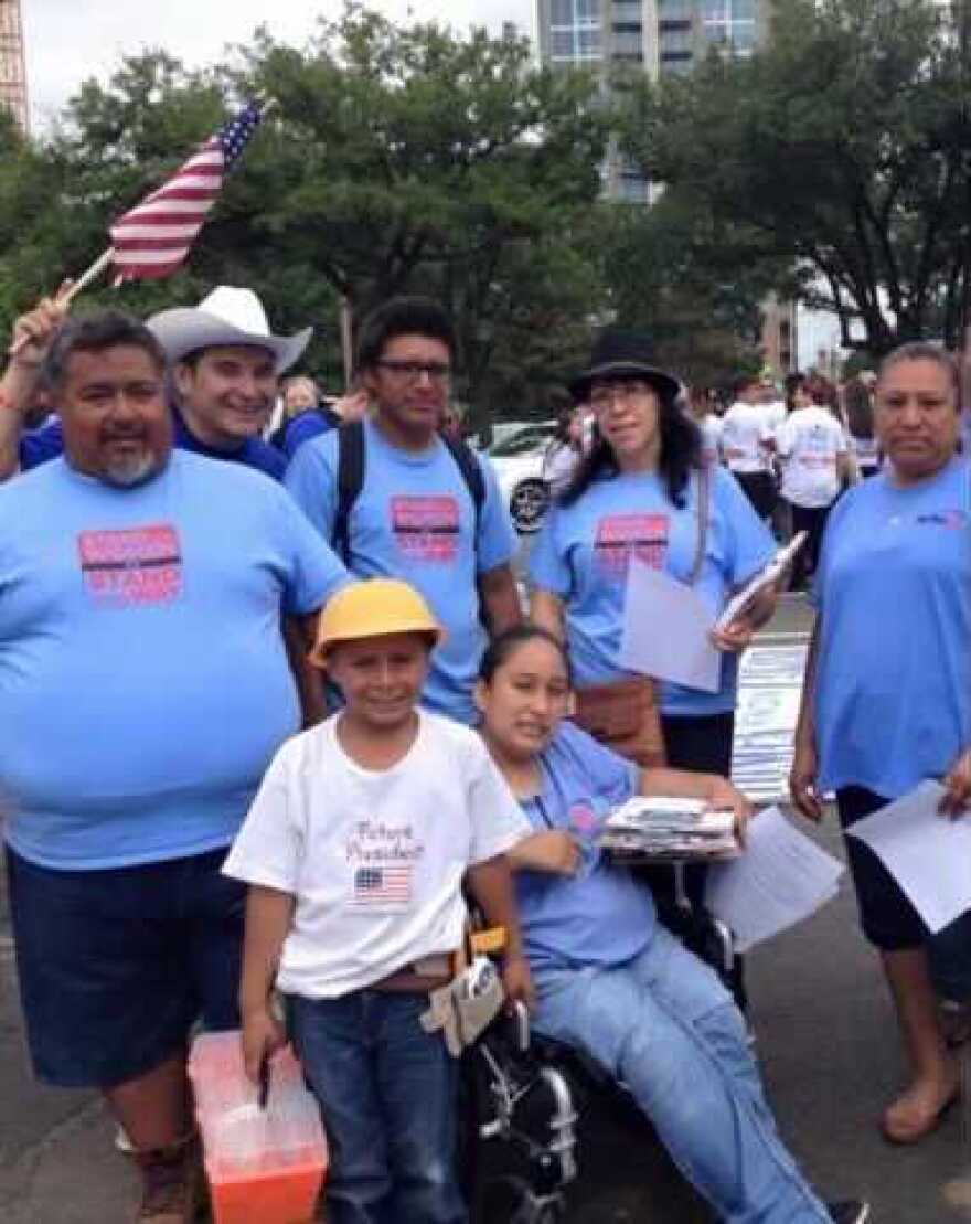 The Sanchezes at a 2018 protest with members of ActionNC, a grassroots group based out of Charlotte.