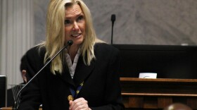 Sen. Shelli Yoder (D-Bloomington) speaks in opposition to a proposed abortion ban on the floor of the Indiana Senate on July 30, 2022. She called the bill "cruel" and "invasive."