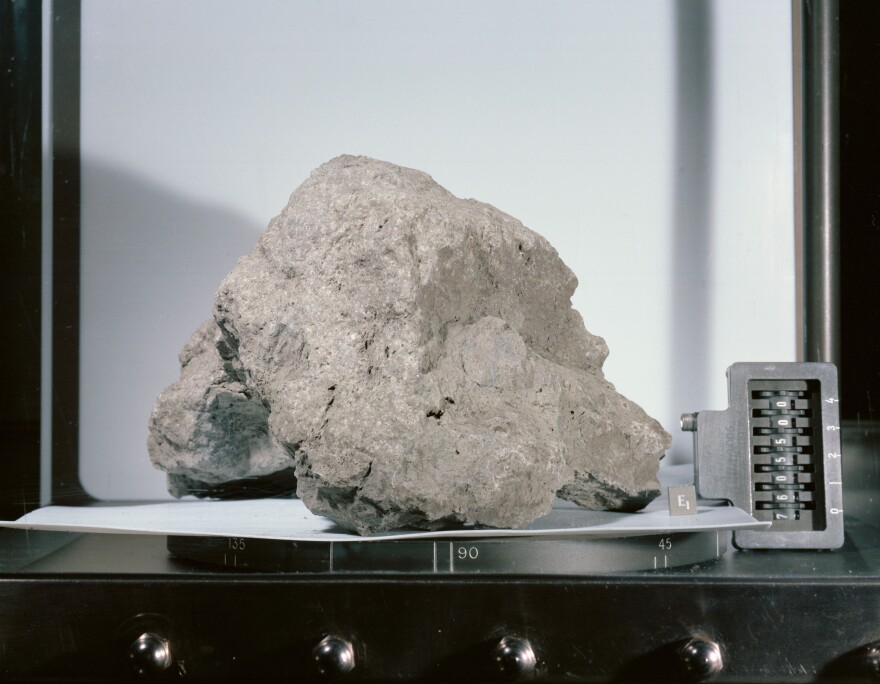 A 14-pound rock collected from the moon's Taurus-Littrow valley. 