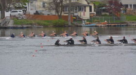 The UConn women's rowing team competes in the 46th annual Women's Eastern Sprints in Worcester, Mass., in May 2019.