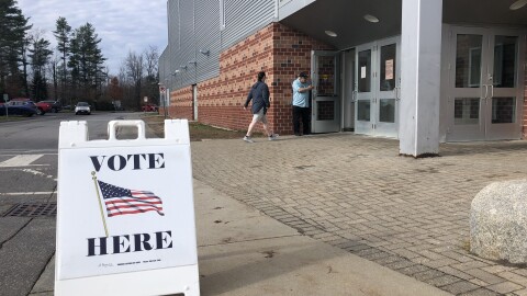 A voting sign at Freeport High School on Tuesday, Nov. 5, 2024.