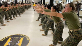 Recruits practice martial arts in Parris Island Barracks earlier this month. (Image: Steve Walsh)