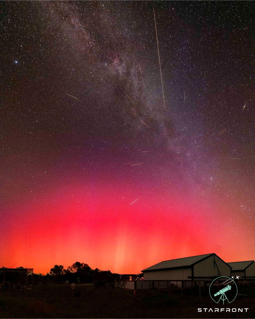 The colorful night sky above the Starfront Observatory features Aurora & Perseid in the late summer. Photo by Starfront Observatory.