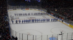 Team USA and Finland line-up before game