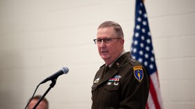 Indiana National Guard Adjutant General Maj. Gen. R. Dale Lyles speaks during the announcement of a partnership between the Indiana National Guard and PRUV Mobility on Friday, Oct. 13, 2023, at Camp Atterbury.