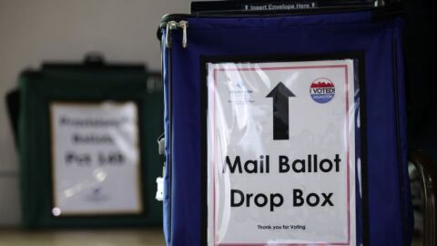 A mail ballot drop box is seen at a polling station on Nov. 4, 2025 in Arlington, Virginia.