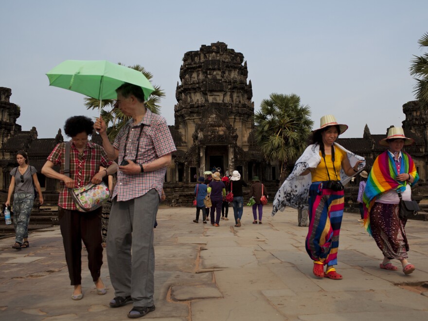 Tourists visit Angkor Wat in Siem Reap province, Cambodia, in April.