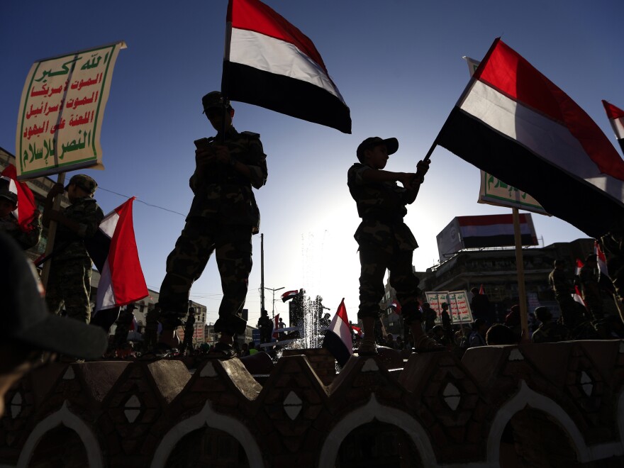 Supporters of Ansarallah, also known as the Houthi movement, gather last year to commemorate the anniversary of the group's takeover of Yemen's capital, Sanaa.