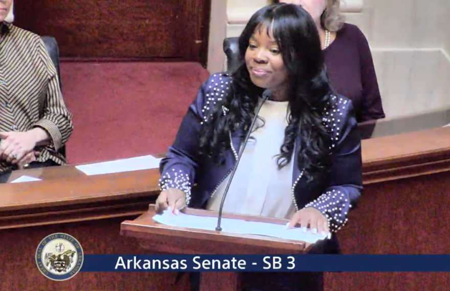 Sen. Jamie Scott (D-North Little Rock) speaking out against SB3.