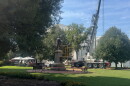 Scaffolding and a crane near the monument to Confederate General Stonewall Jackson outside the state capitol in Richmond.