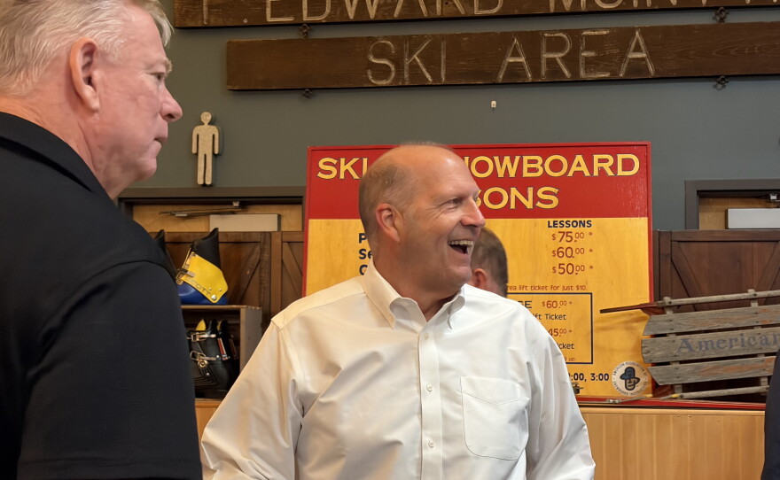 Former U.S. Sen. John E. Sununu won the Republican nomination for Senate on Sept. 8, 2026. Here he celebrates with supporters at McIntyre Ski Area in Manchester.