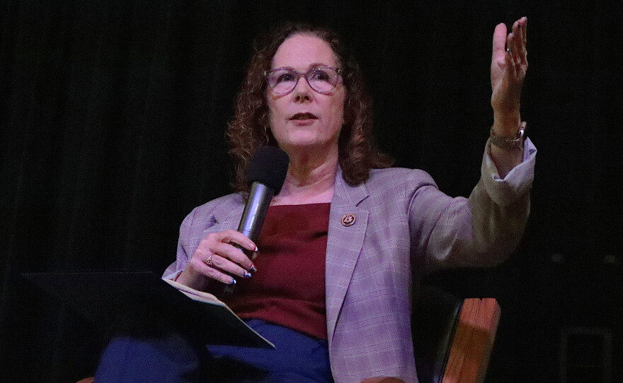 Val Hoyle, Justin Filip, and Monique Despain—candidates for Oregon's 4th Congressional District—met at a City Club of Eugene forum on Oct, 16, 2026.
