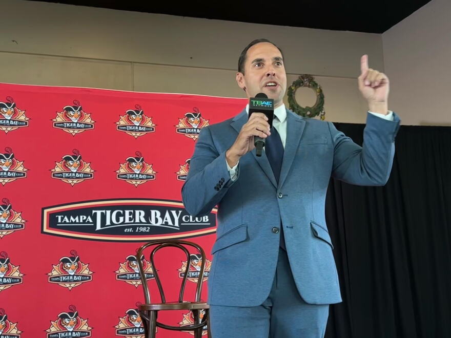 Florida Republican Lt. Gov. nominee Bryan Avila speaking at the Tampa Tiger Bay Club on Sept. 18, 2025.