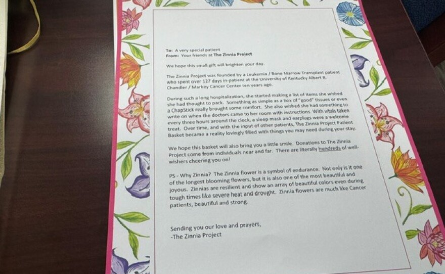Each basket includes a letter of support and inspiration