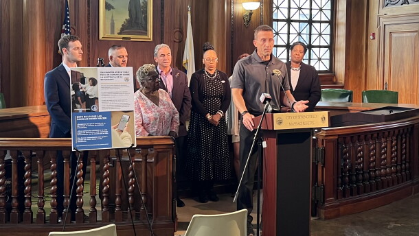 Gathering at Springfield City Hall Tuesday, Sept. 1, 2026, Springfield Public Schools leadership announced that the district would be adopting the AI-powered software "Edia" in its high schools to better track attendance and reduce chronic absenteeism, among other goals.