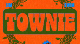 A green ouroboros, the title "TOWNIE" and the artist "JIM SWIM" atop a bright orange background.