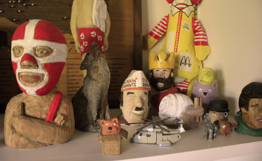 A collection of Cory Squires' creations at his home, July 10, 2025
