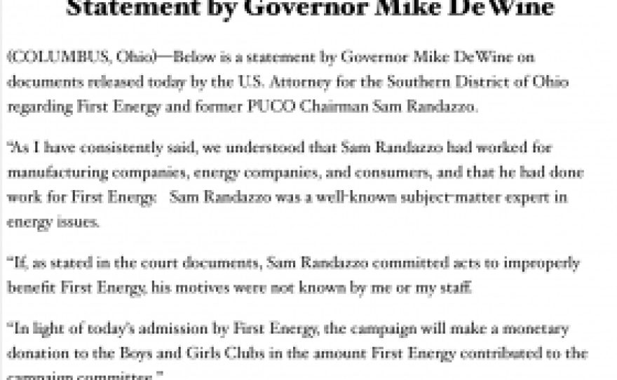 Statement from Gov. Mike DeWine