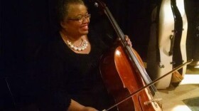 Cellist, pianist, singer, conductor, and teacher Teryle Watson, backstage in Kodak Hall, Rochester, NY.