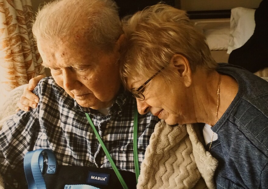 Frank and Bonnie Seifried relax together at the Woodlands of Arnold in March, just before visitation was suspended.