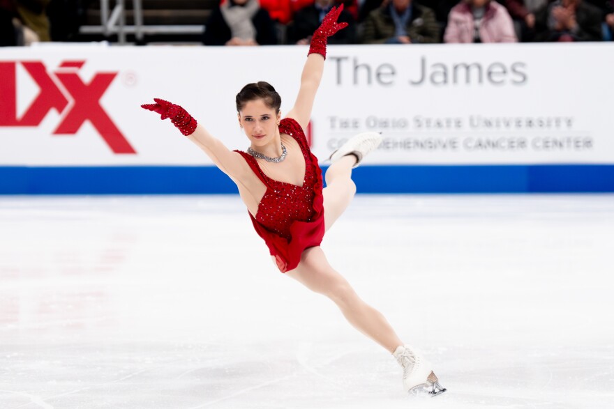 Isabeau Levito, of SC of Southern New Jersey, competes in the women’s short program during the 2026 U.S. Figure Skating Championships at the Enterprise Center on Wednesday, Jan. 7, 2026, in St. Louis’ Downtown West neighborhood.