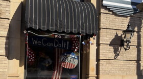 A window front in Wooster encourages passersby to vote. 