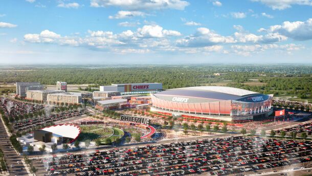 Manica Architecture in 2024 created renderings for a potential domed stadium for the Kansas City Chiefs in Kansas.