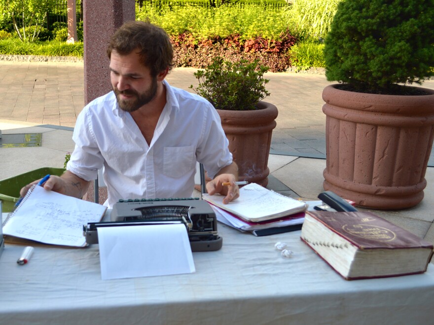 Goldkamp has been writing on-the-spot poetry for passersby for three years. He got the idea from performers in New Orleans' French Quarter while a student at Tulane University.