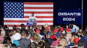 Gov. Kevin Stitt speaks at a DeSantis campaign rally in Tulsa on Saturday, June 10, 2023