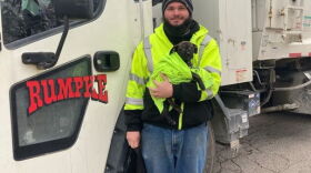 Rumpke Driver Aaron Kinsel has now adopted a discarded puppy he found Wednesday and has named her Tipper.