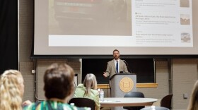 Patrick Hoban addressed a gathering at the Bloomington-Normal EDC's B-N By The Numbers event on Thursday at Hansen Student Center in Bloomington.